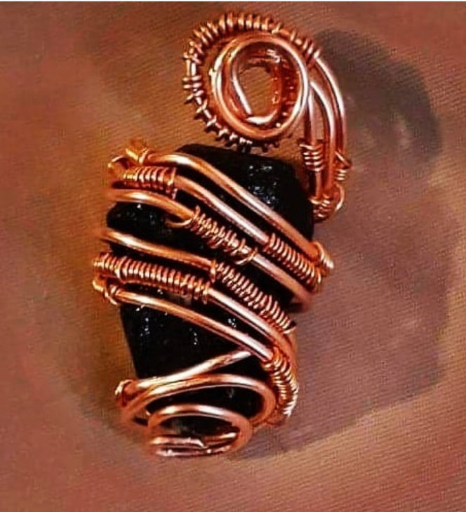 Copper Wrapped Black Shungite Pendant